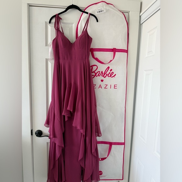 Azazie Mulberry A-Line Bow Chiffon Dress. Color Mulberry - Picture 12 of 12
